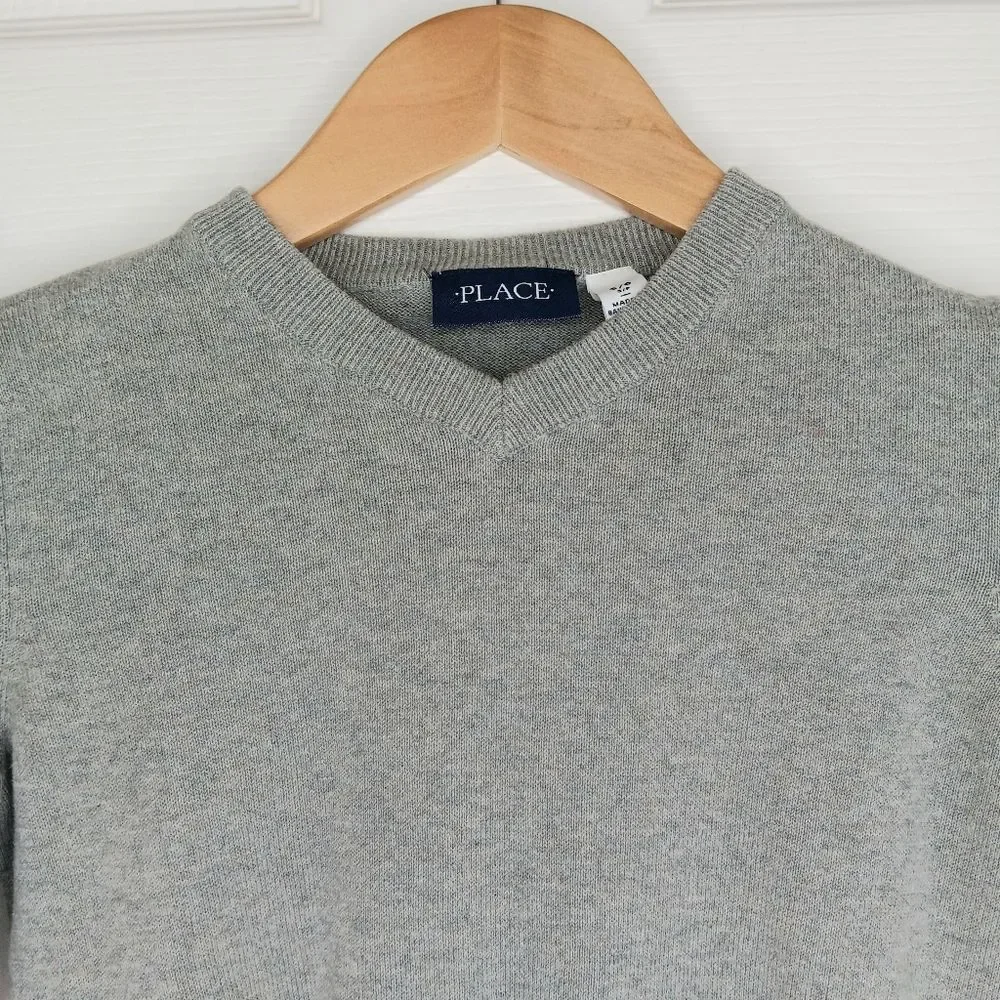 THE CHILDREN’S PLACE Boys Gray V-Neck Cotton Sweater Size 5/6 Classic Cozy